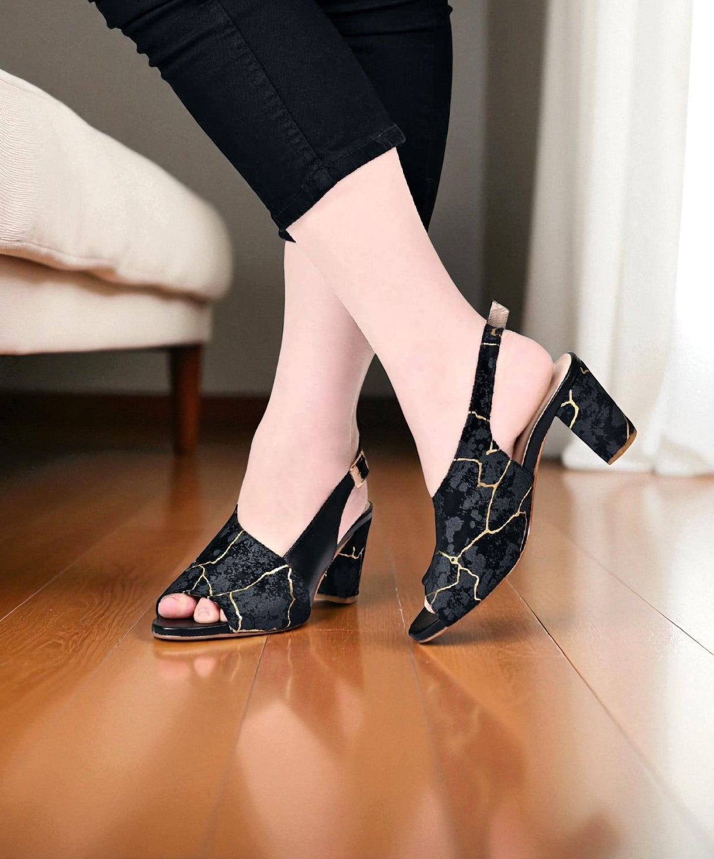 Stamped Elegance Block Heel